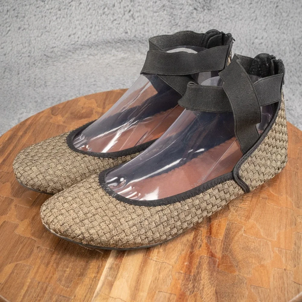 Bernie Mev 41 size 10 Monica Woven Comfort Ballet Flats‎ Black/Gold
